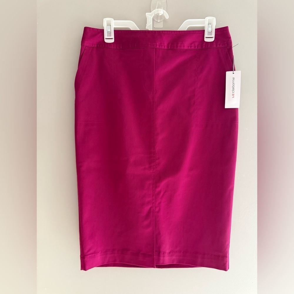Liz Claiborne Womens Pink Pencil Skirt SZ 8P New Straight Pockets Cotten Blend